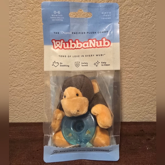 NEW SEALED WubbaNub Monkey Plush with Pacifier 0-6 Months - Picture 2 of 3